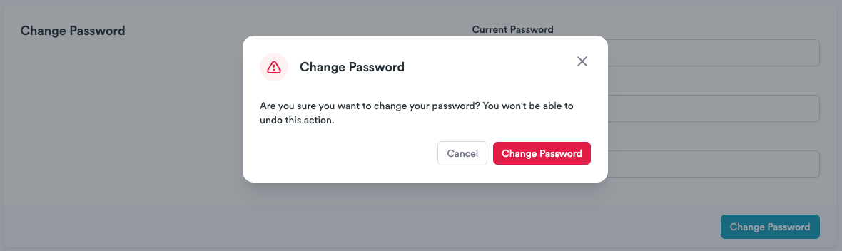 Confirmation dialog for completing a password change.