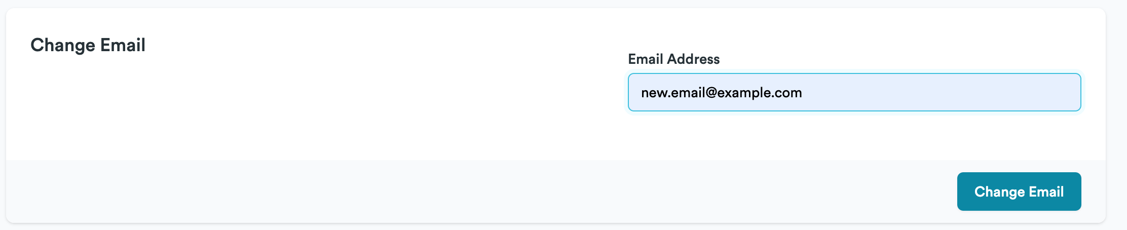 Change Email form with a new email address field and Change Email button.