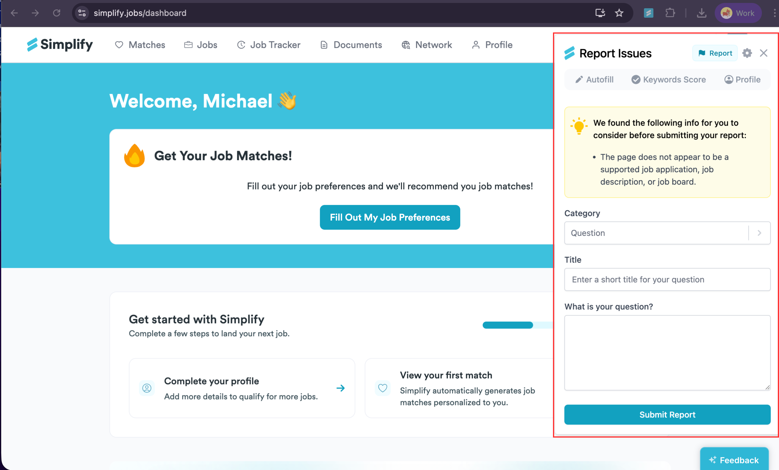 Copilot's Report Issues form with a diagnostic tip, category, title, details, and Submit Report button.