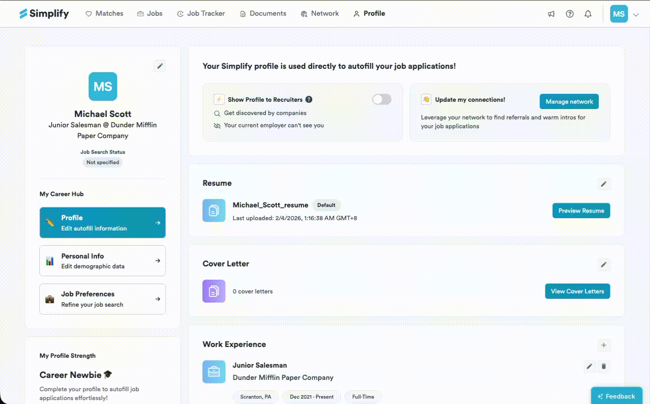 Animation showing a missing school search followed by Other and a custom school name in Add Education.