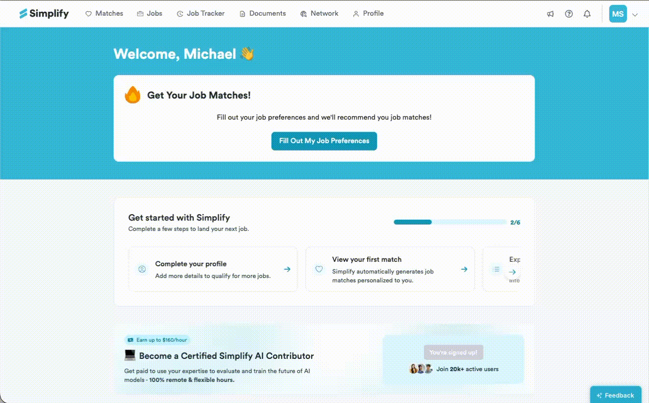 Animation showing the Profile page and the location of its Skills section.