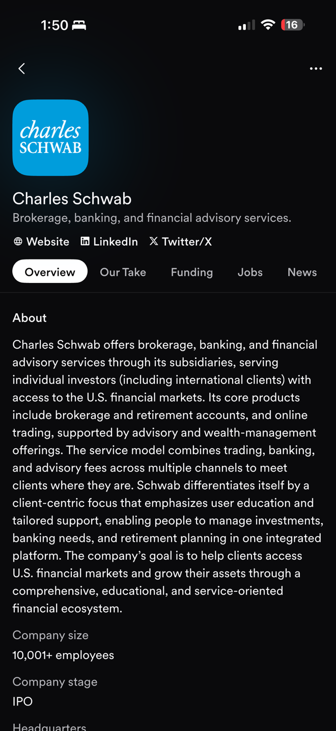 A company page, opened from a job